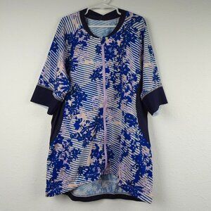 Sweaty Betty Biking Jersey Women's Size XL Blue Floral Cycling Short Sleeve